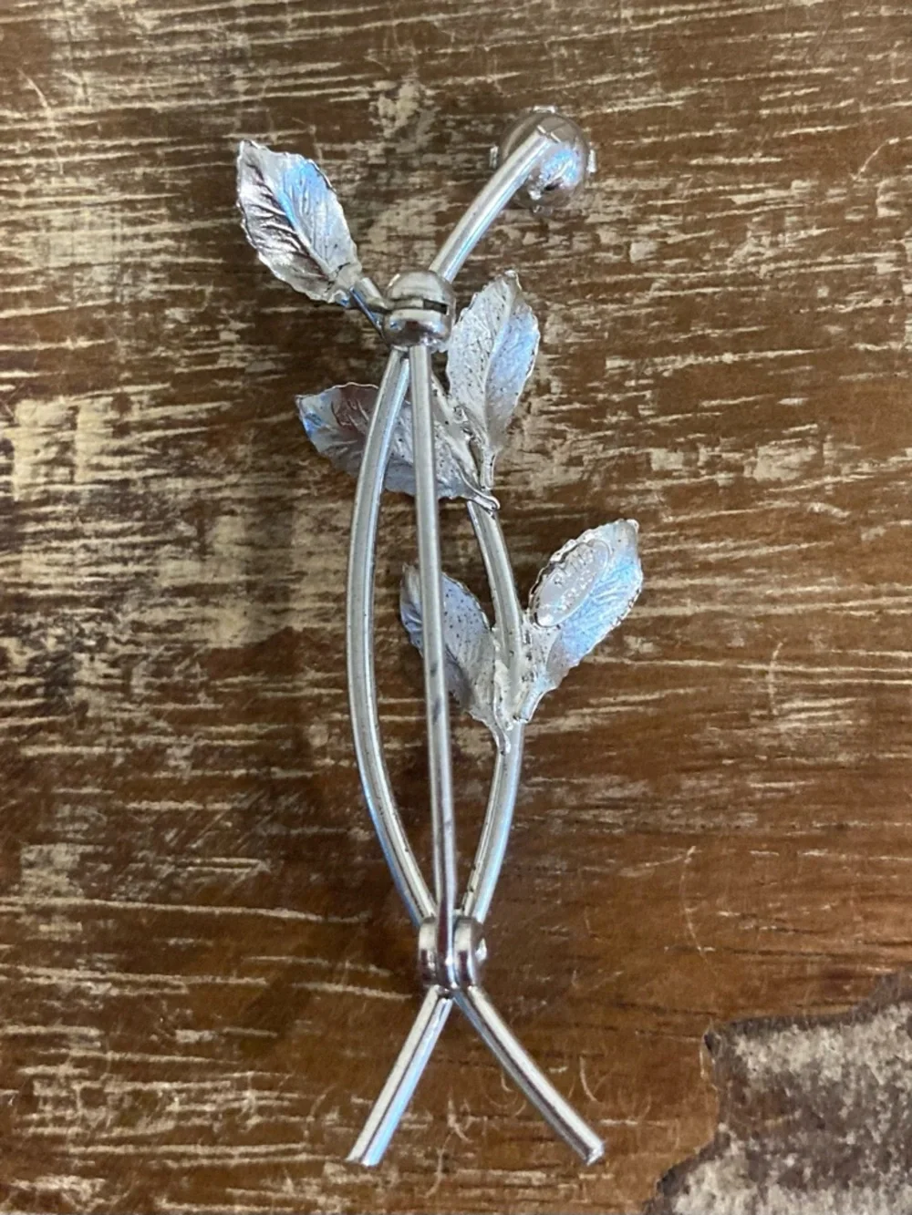 Vintage Sterling Silver Leaf Brooch • C R Co Signed • Pearl Accent